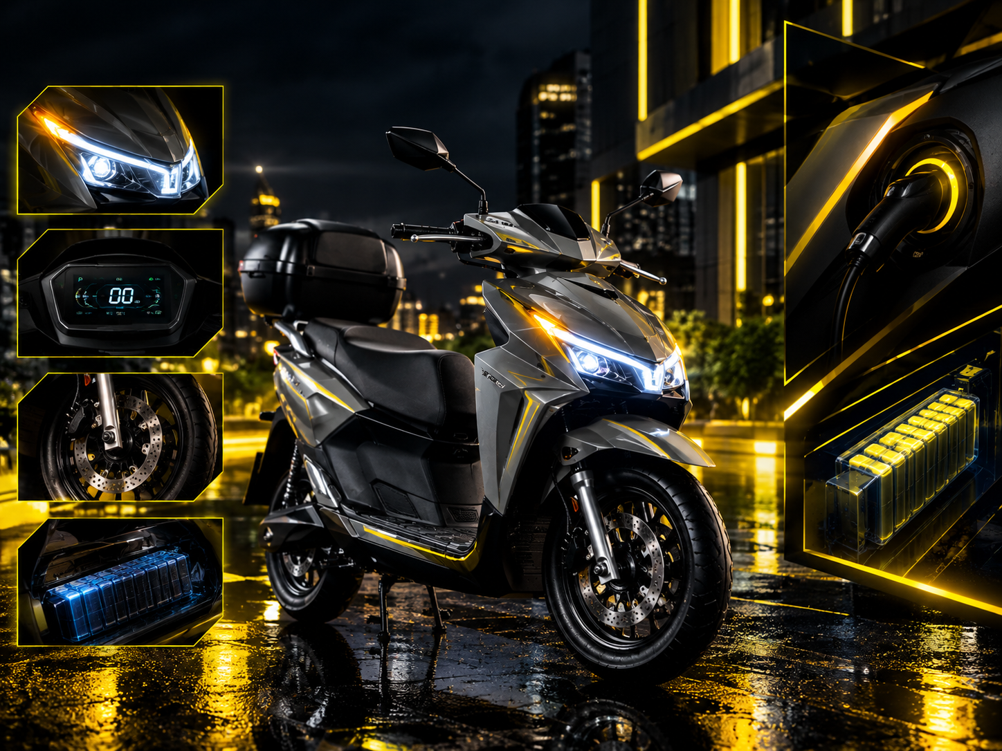 Detalhe da bateria e do motor de uma bicicleta elétrica